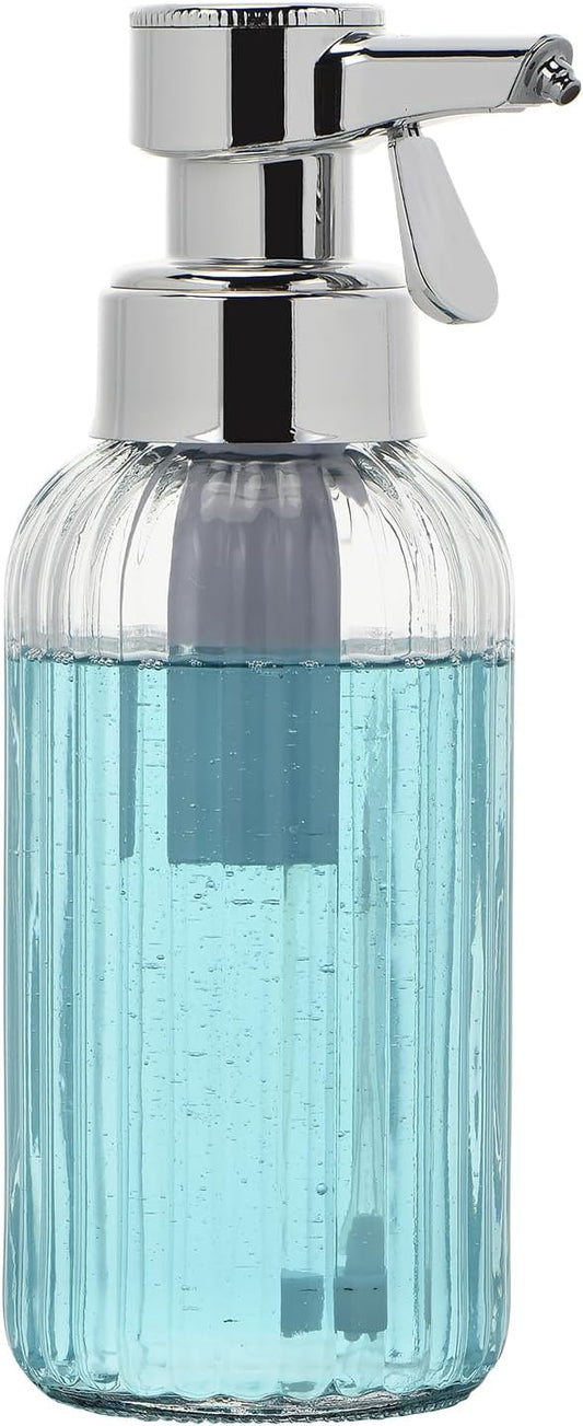 Automatic Foaming Soap Dispenser, 17oz Clear Glass Hand Soap Dispenser with ABS Touch Sensor Pump Battery Operated, Dish/Hand Soap Refillable for Bathroom Kitchen (Silver)