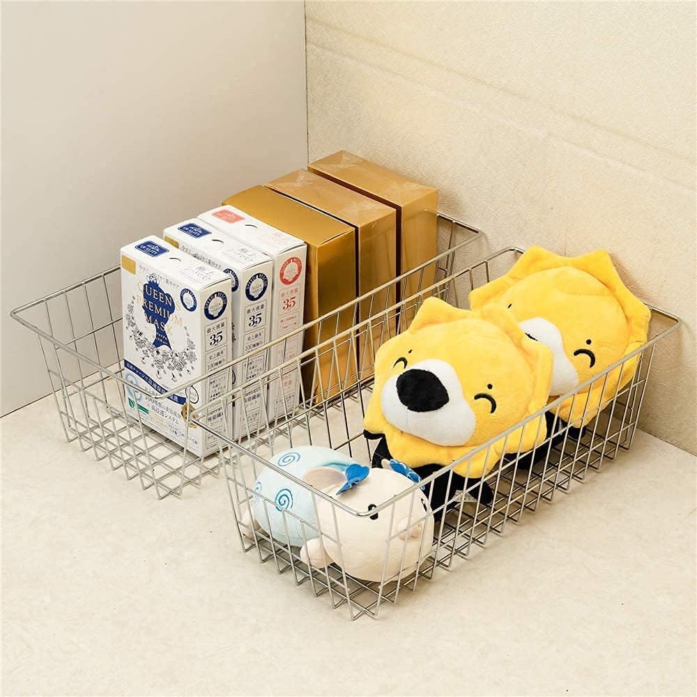 Slideep Wire Baskets Farmhouse Freezer Organizer Storage Bin Basket with Handles, Food Storage for Kitchen Cabinets, Pantry, Closet, Bedroom, Bathroom, Office 3 Pack