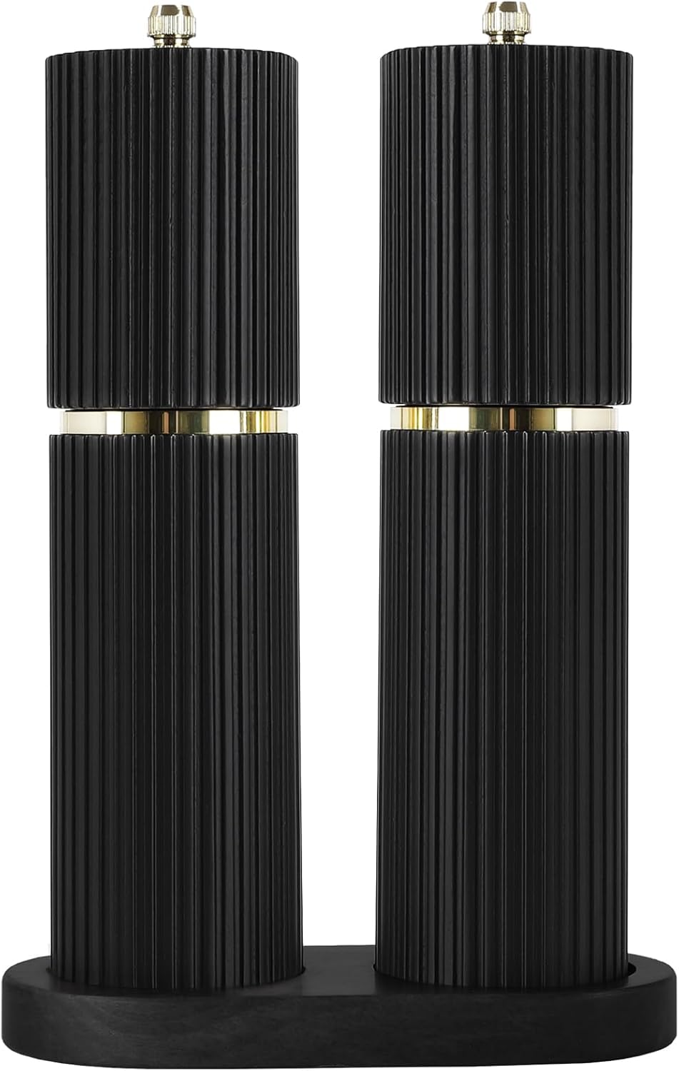 Wooden Salt and Pepper Grinder Set with Gold Accents, Salt and Pepper Grinder with Adjustable Coarseness, Beech Wood Pepper Grinder Manual,Salt and Pepper Shakers Matching Wooden Rray for Gifting