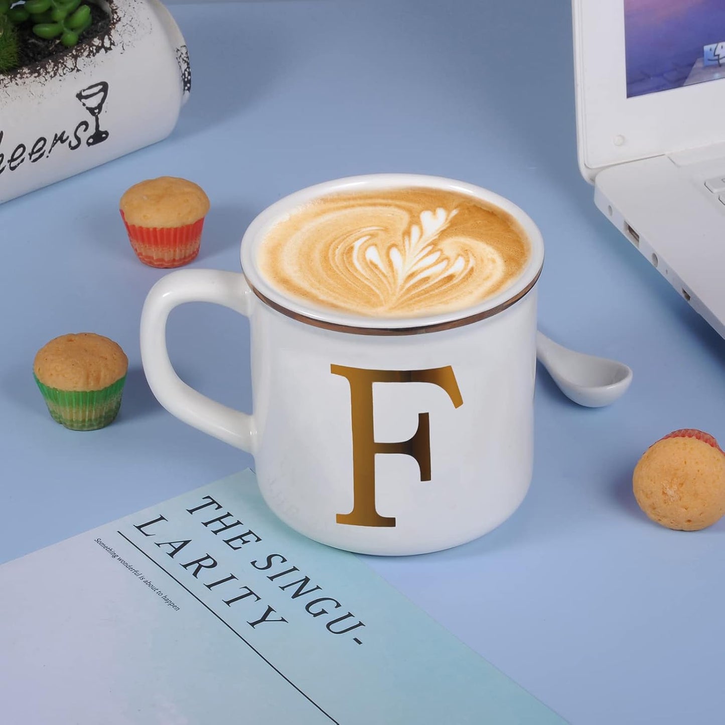 Miicol Ceramic Coffee Mug 16 oz, Monogram Coffee Cup, Golden Initial Tea Mug, Personalized Tea Cup, Unique Gift, Large Mug for Home, Office, Letter F