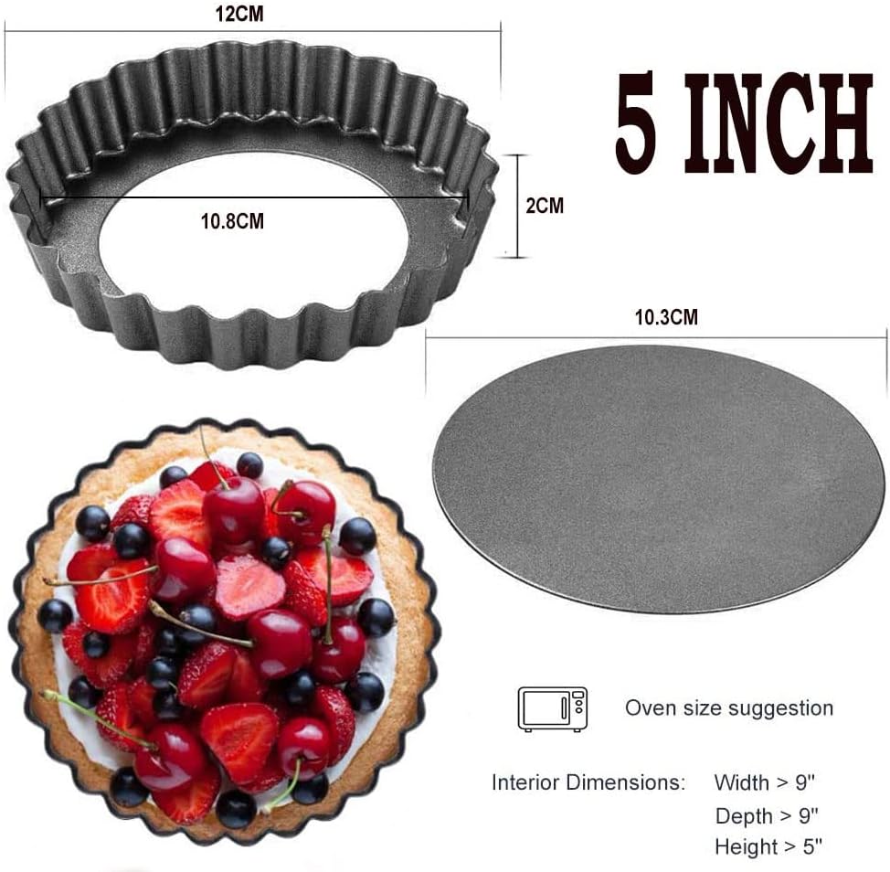 DATANYA 6 Pack 5 Inch Mini Tart Pans with Removable Bottom Round Nonstick Quiche Pan, Heavy Duty Fluted Side Pie Tart Molds for Tartlets, Mousse Cakes, Dessert Baking