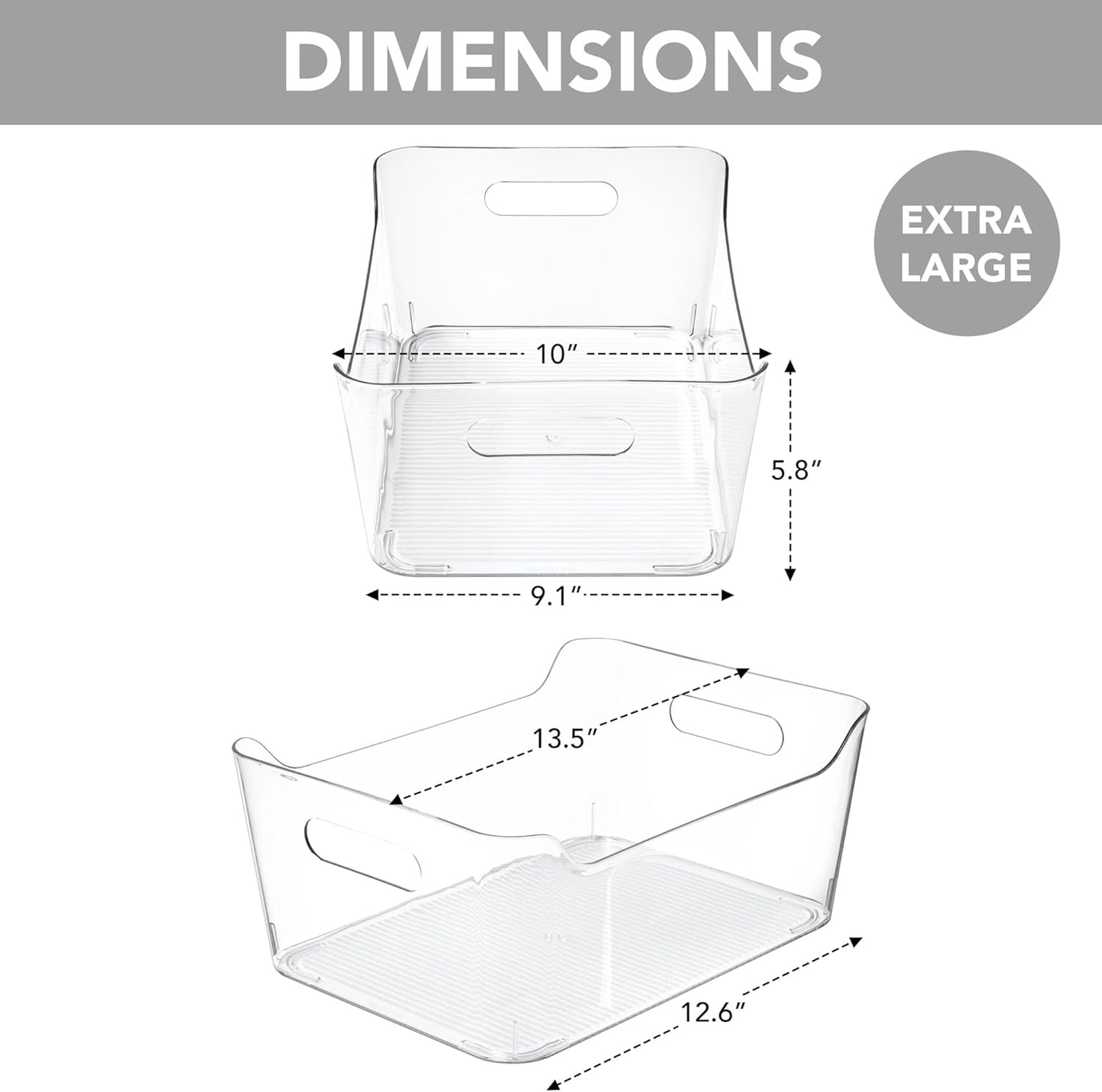 Tiawudi 4 Pack Plastic Storage Bins, Extra Large Pantry Organizer, 13.5" x 10" Clear Storage Containers and Organizer Bins, Multi-Use Bins for Home, Kitchen, Closet and Cabinet