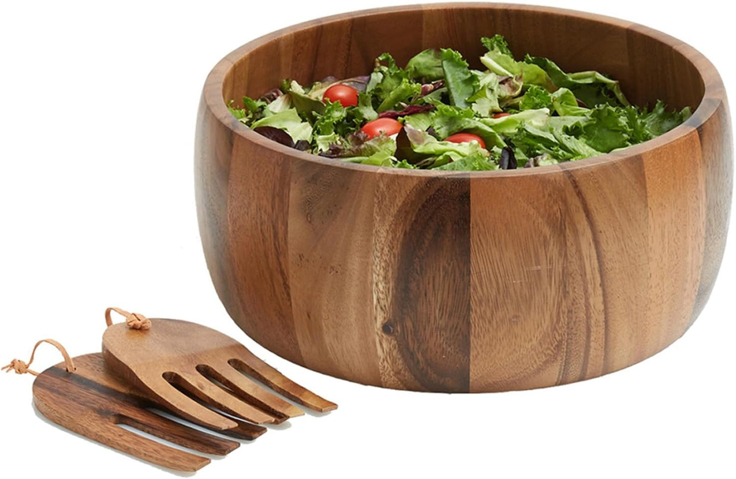 Woodard & Charles Acaica Wood 12" x 5" Serving Bowl Set with Serving Hands, 3 Piece Set ★★PACK OF 4★★