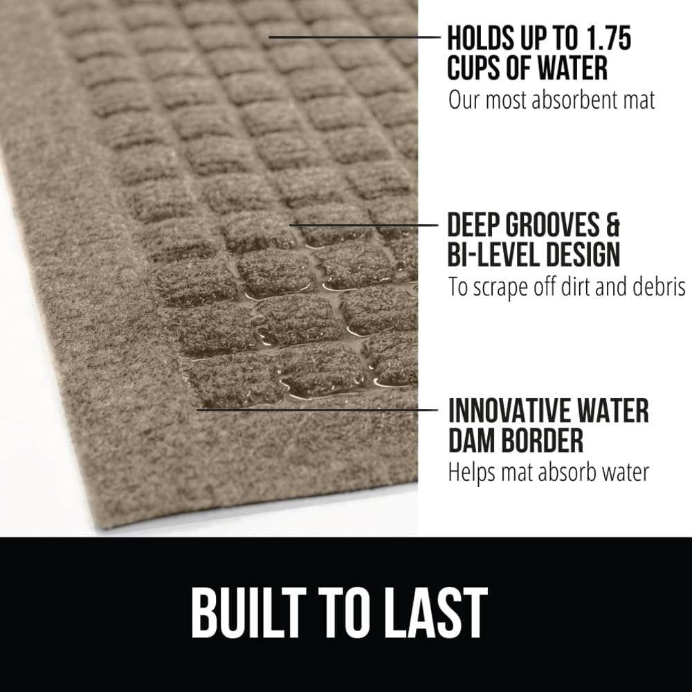 GORILLA GRIP Front Door Mat, Indoor Outdoor Ultra Absorbent HydroAbsorb Doormat, Absorbs Up to 1.7 Cups of Water, Stain and Fade Resistant, Rubber Backing Doormats, Captures Dirt, 29x17 Beige