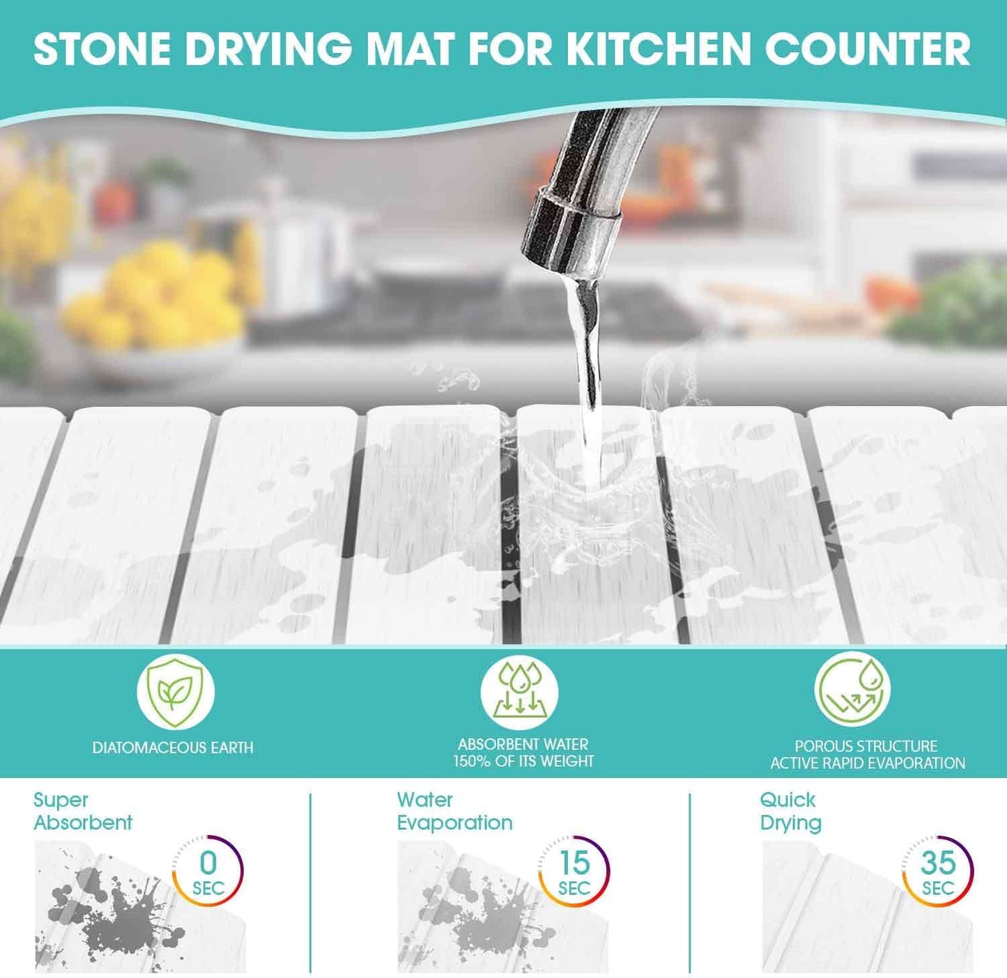 Dish Drying Mat Stone Bath Mat Diatomaceous Earth Stone Drying Mat For Kitchen Counter Sink Bath Mat Quick Dry Non Slip Foldable Dish Drying Rack Mat Small(16"×12" White)