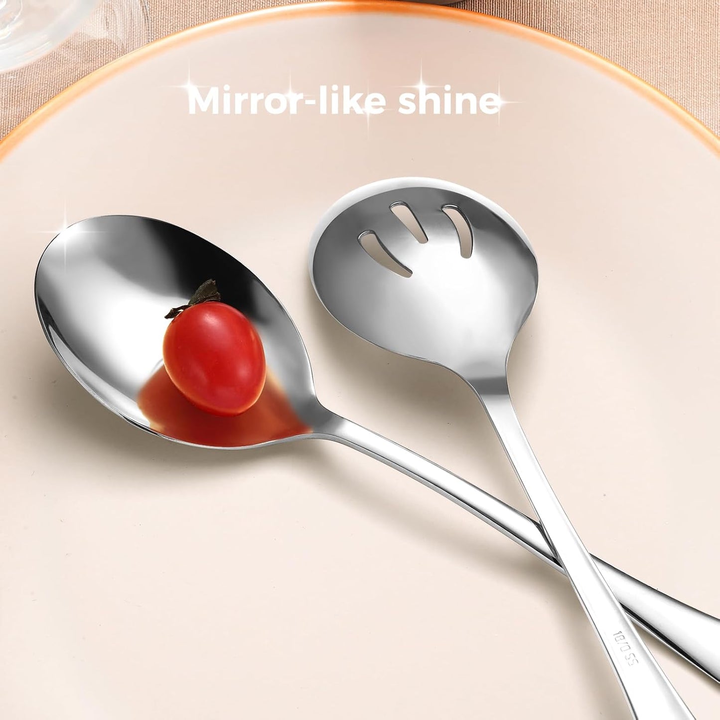 Stainless Steel Serving Spoons Set, 8pc - Includes 4 Large Spoons, 4 Slotted. Perfect for Parties/Buffet, Dishwasher Safe, 10-Inch