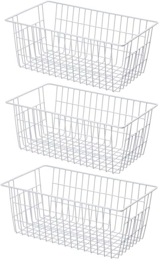 SANNO Large Freezer Baskets Metal Storage Organizer Bin Basket Wire Storage Basket for Kitchen Pantry Bathroom Set of 3 Large Metal Farmhouse Food Fruit Produce Organizer Bins