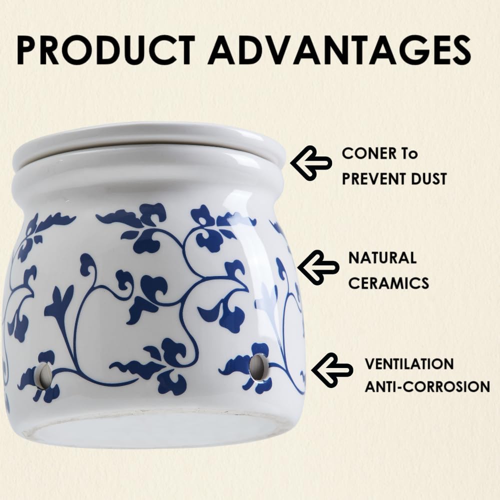 Terracotta Garlic Storage Container, Ceramic Keeper for Kitchen Counter, Holder Storage Container to Keep Your Garlic Cloves Fresh Longer,White