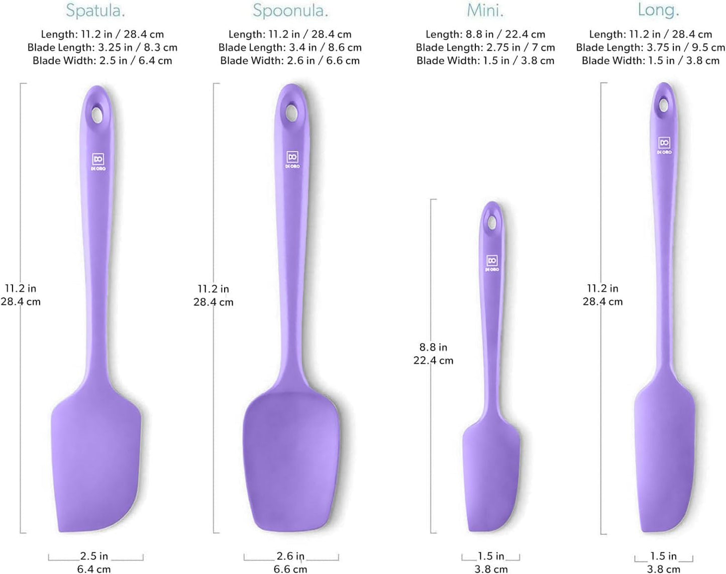 DI ORO Silicone Spatula Set - Rubber Kitchen Spatulas for Baking, Cooking, & Mixing - 600°F Heat-Resistant & BPA Free Silicone Scraper Spatulas for Nonstick Cookware - Dishwasher Safe (4pc, Lavender)