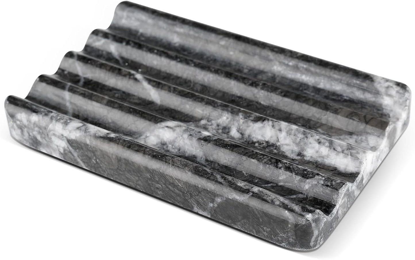 Marble Soap Dish, Bar Soap Holder Shower, Black Soaps Bathroom Saver with Water Ripple Design, Easy Cleaning Natural Stone Sponge Holder for Kitchen Sink, Executive Jewelry Ring Tray
