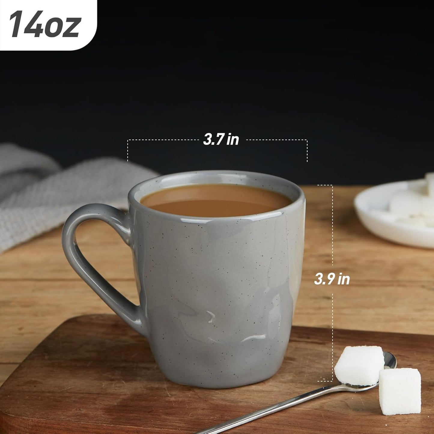 famiware Mars 4 Pieces Coffee Mug, 14 oz Tea Mug, Catering Mugs with Handle for Coffee, Tea, Cocoa, Milk, Dark Gray