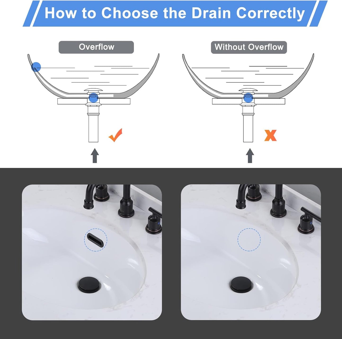 Pop Up Drain for Bathroom Sink, ARCORA Oil Rubbed Bronze Vessel Sink Drain with Overflow, Pop Up Bathroom Sink Stopper