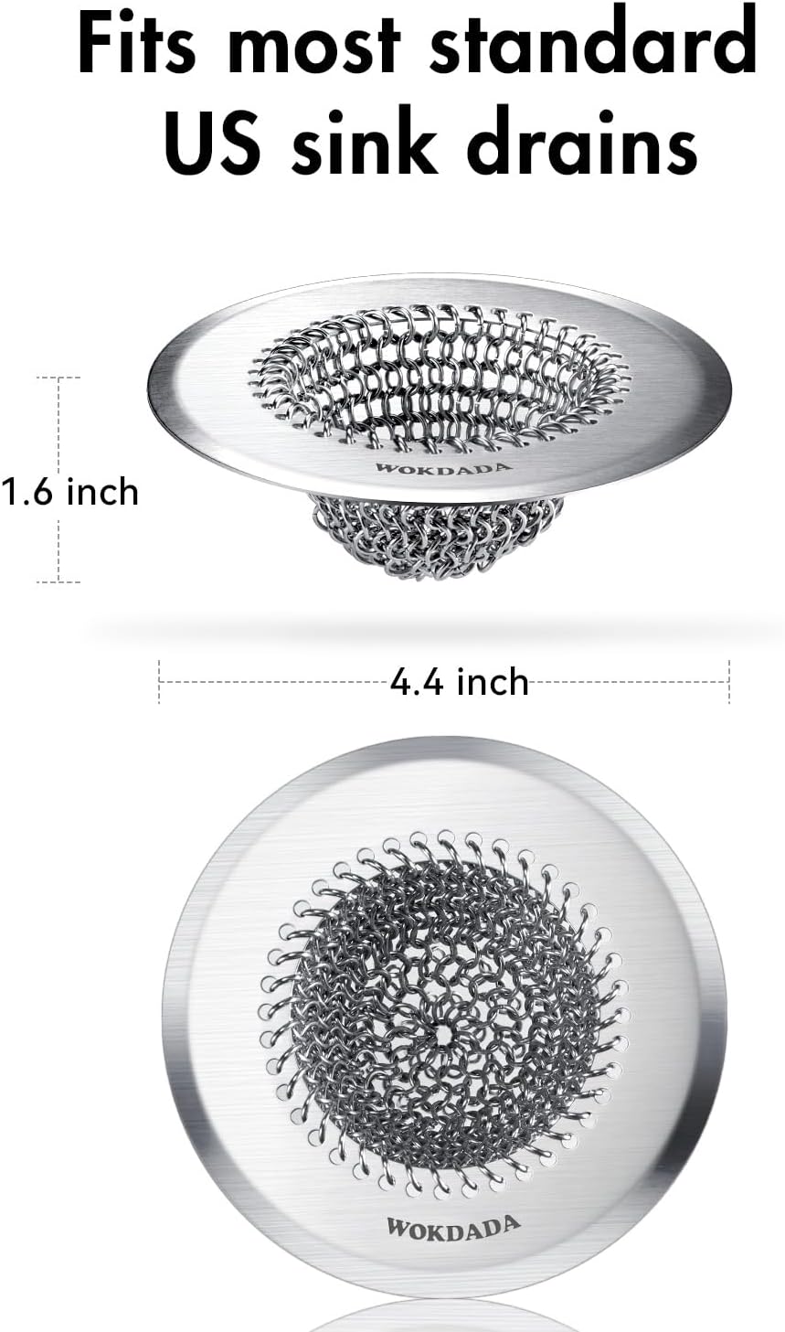 Sink Drain Strainer, Reversible Easy Clean Mesh Sink Strainer with 304 Stainless Steel, Wokdada Revolutionary Anti-Rust Large Kitchen Sink Strainer Food Catcher for Garbage Disposal Without Clogging