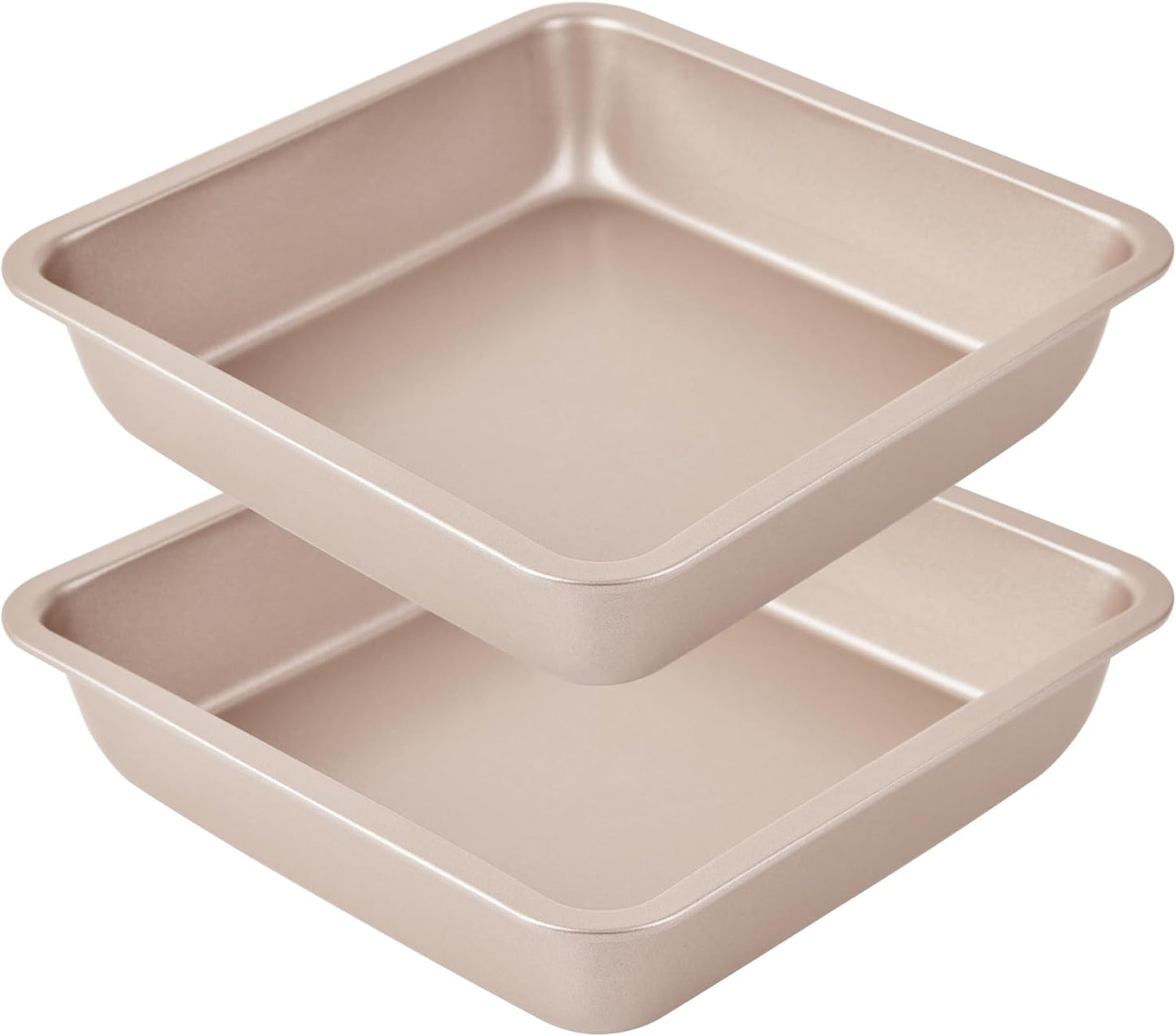 8 inch square cake pan (Set of 2), 8 inch square baking pan, 8 in square pan, Non-stick carbon steel, 8'' Brownie Pan and Loaf Pan (Champagne Gold)