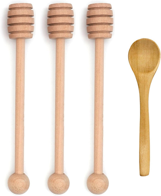 4PCS 6 inch Honey Dipper Sticks Honey Spoon, Wooden Honey Mixing Stirrer Honey Comb Stick, Honey Wand for Honey Jar Dispense Drizzle Honey Wedding Party