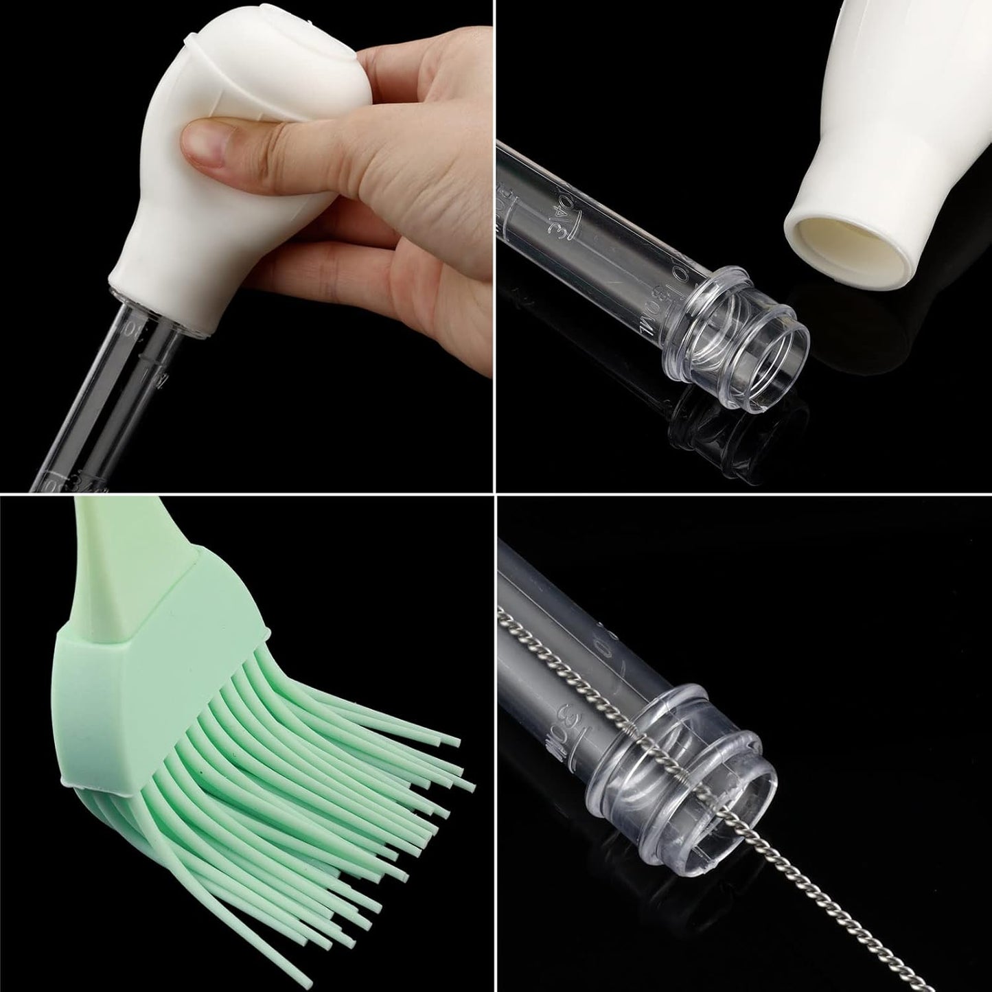 Boao 5 Pieces Nylon Heat-Resistant Turkey Baster Cooking Set Includes Meat Baster, 1 Silicone Basting Brush and 2 Cleaning Brush for BBQ Grill Baking Kitchen Cooking Thanksgiving(Black, White)