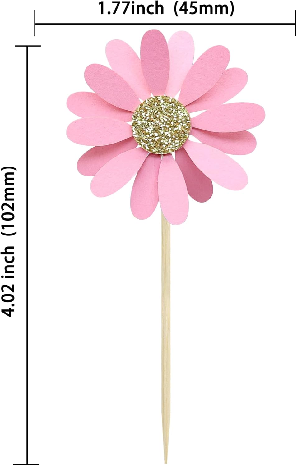 24Pcs Daisy Cupcake Toppers Flower Cake Topper Decorations Daisy Cake Decorations Chrysanthemum Cupcake Toppers Spring Daisy Flower Cake Picks for Birthday Wedding Supplies Light Pink