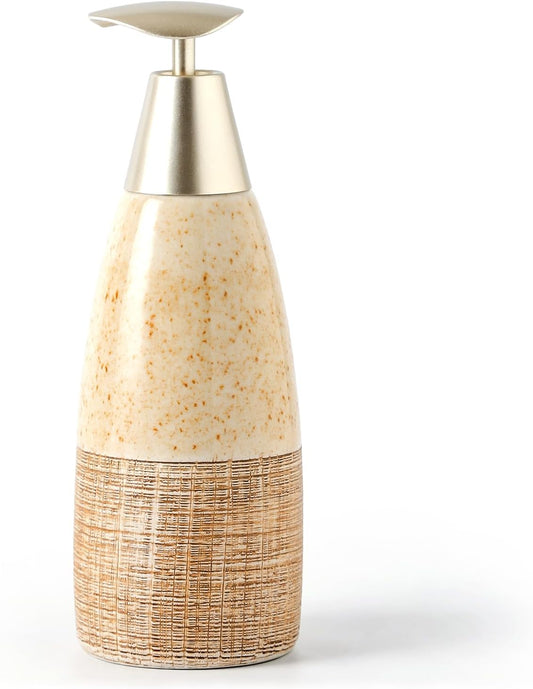 Ceramic Soap Dispenser with Plastic Pump – 12oz Refillable Liquid Dispenser for Bathroom, Kitchen, Office, Hotel, Airbnb, or Vacation Rental (Type B)