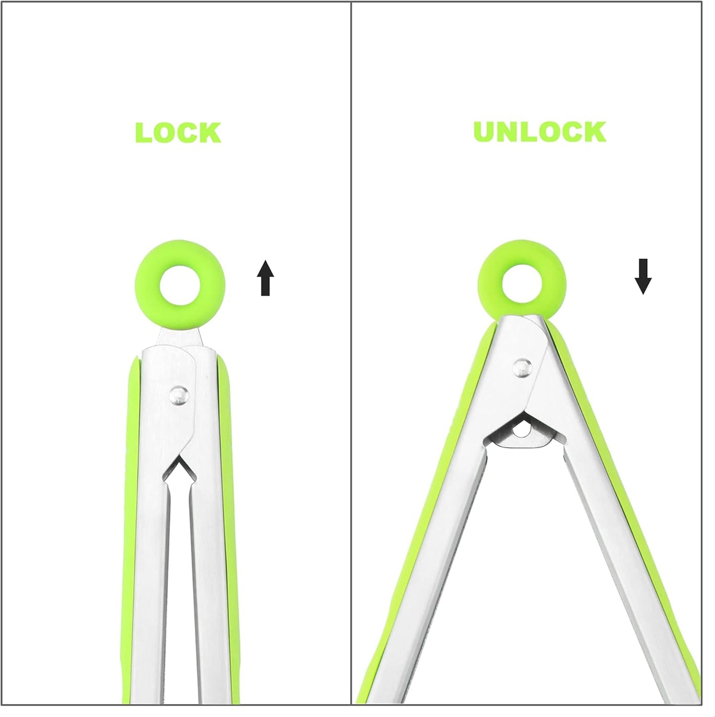4 Pack Green Kitchen Tongs, Premium Silicone BPA Free Non-Stick Stainless Steel BBQ Cooking Grilling Locking Food Tongs, 9-Inch & 12-Inch