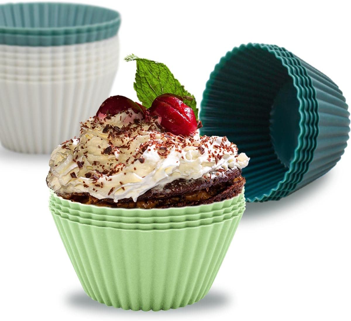 24 Pack Silicone Baking Cups Reusable Muffin Liners Non-Stick Cup Cake Molds Set Cupcake Silicone Liner Standard Size Silicone Cupcake Holder Silicon Cups for Baking Bpa Free (4 Colors)