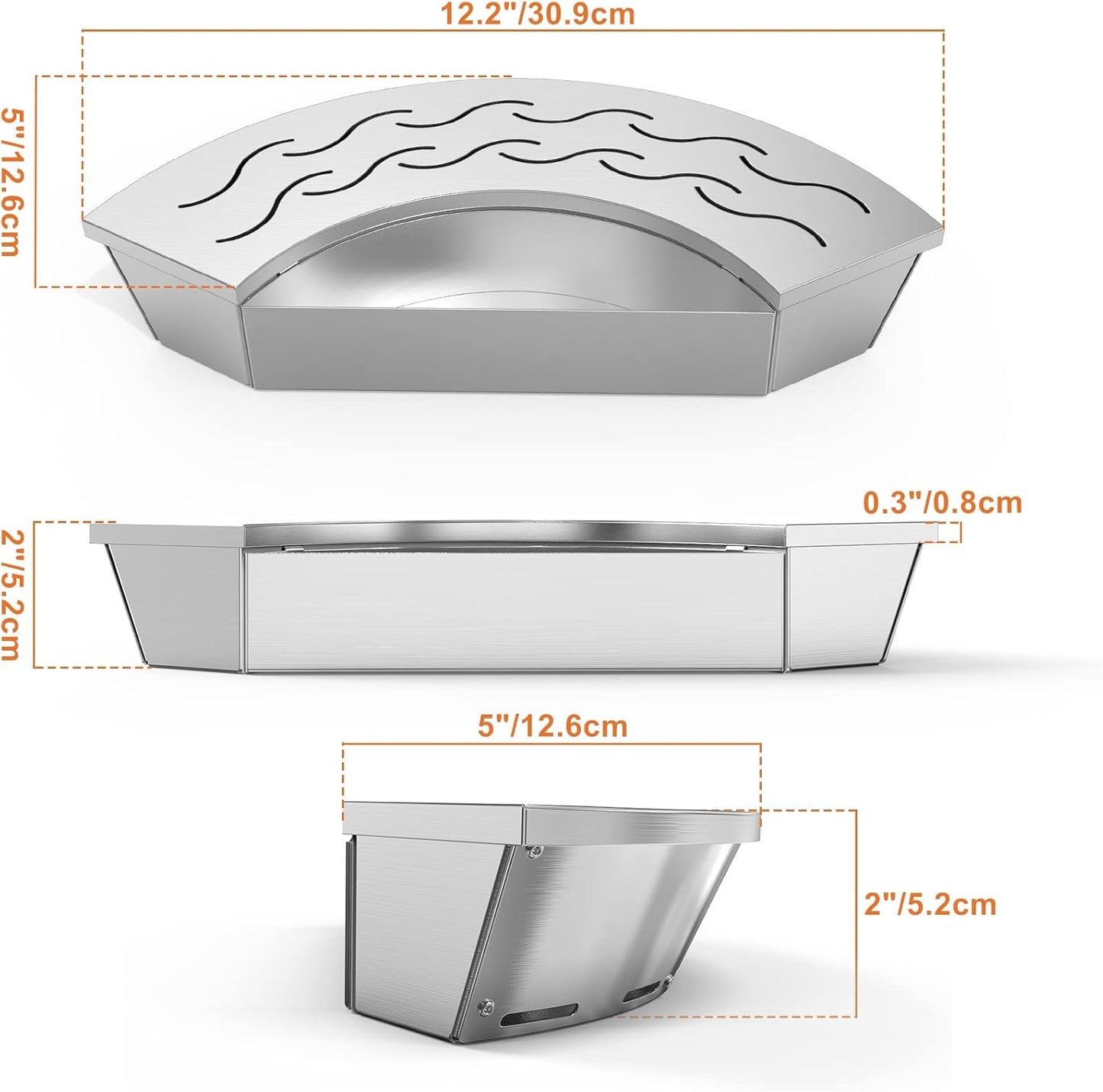 Onlyfire BBQ Smoker Box, Stainless Steel Fan-Shape Wood Chip Smoker Box with Removable Lid & Water Reservoir for Charcoal Grills, Kamado Grills - Add Smokey BBQ Flavor to Your Foods, Design Patent