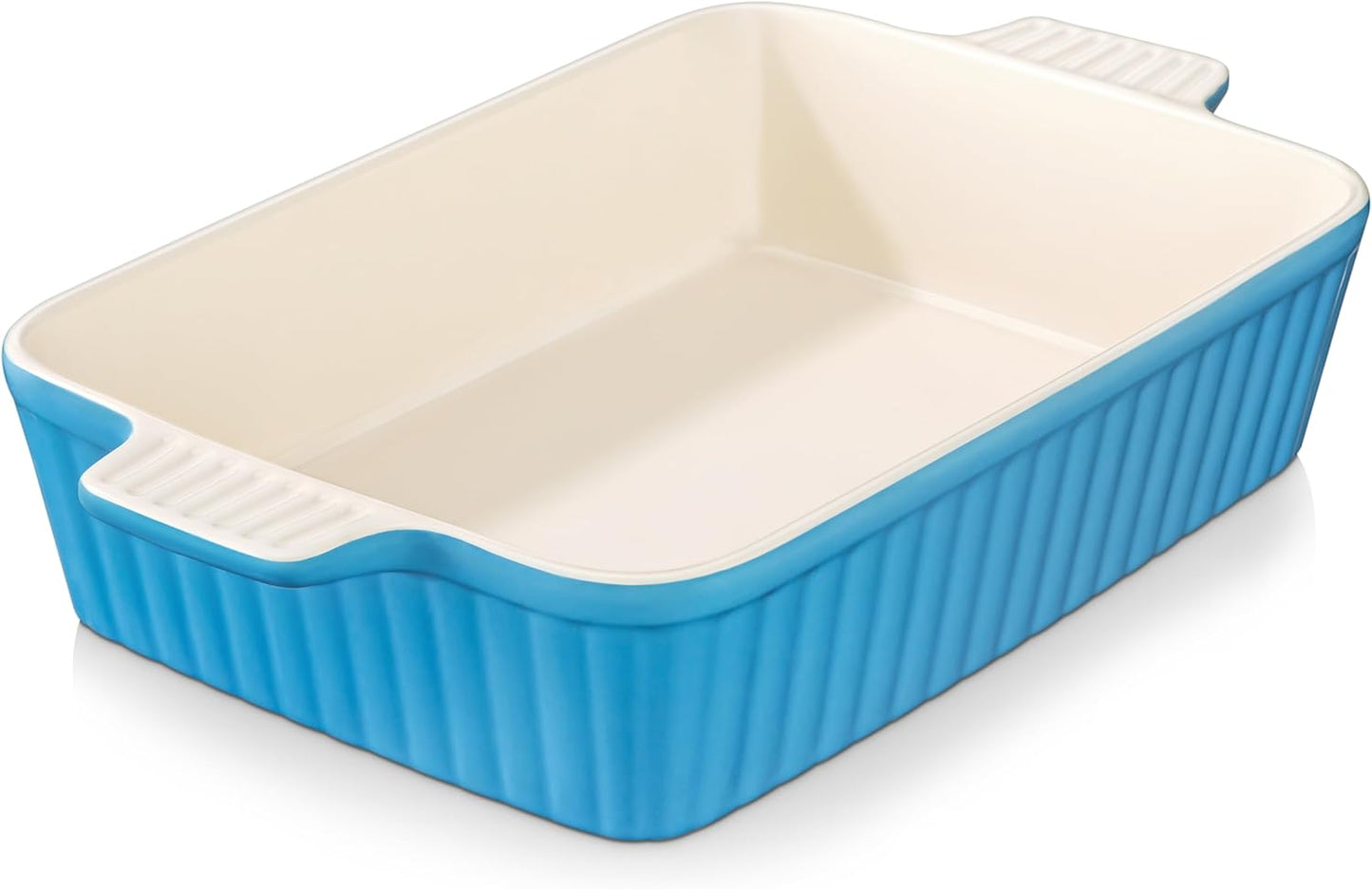 MALACASA 4.4 QT Baking Dish, 9x13 Large Casserole Dish for Oven, Ceramic Baking Pan, Rectangular Lasagna Pan Deep with Handles for Baking, Durable Microwave Oven Safe, Blue, Series BAKE-BAKE