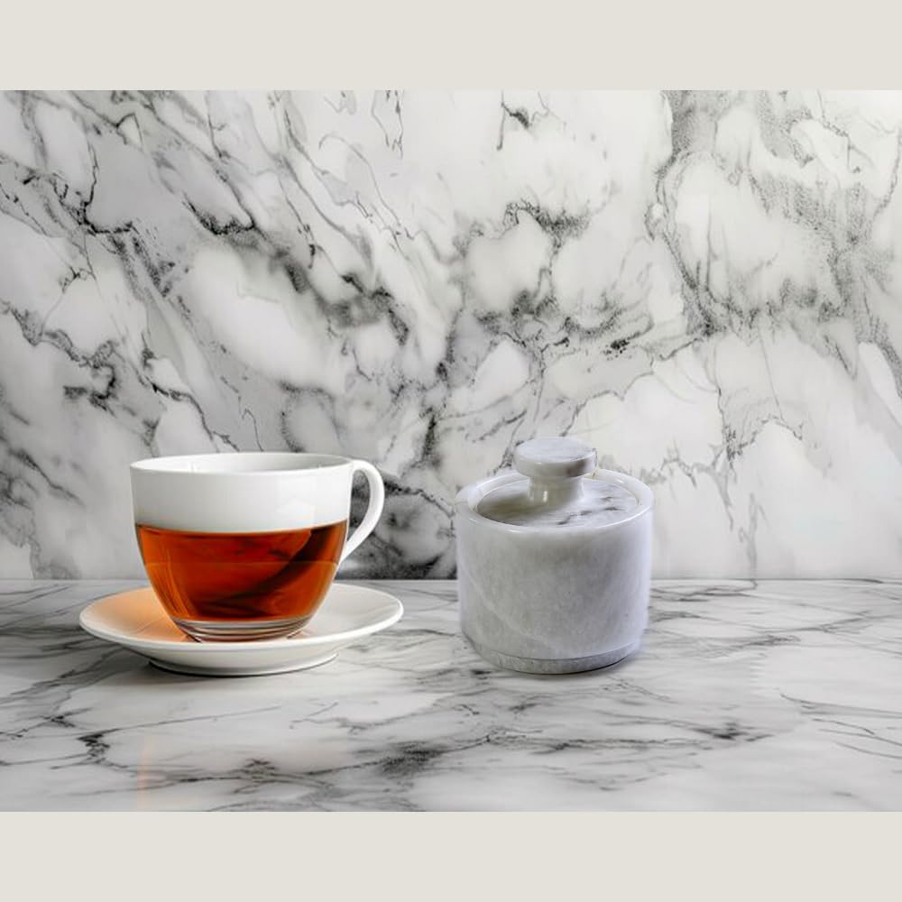 White Marble Salt Cellar with Lid| 3.2 Inch Elegant Kitchen Condiment Keeper| Decorative Salt Holder| Salt Cellar Marble| Salt, Sugar, Spices Container,Salt Bowl