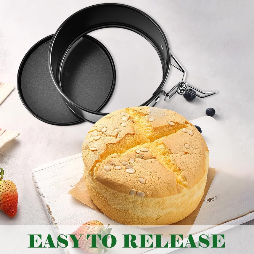 Tellshun 4 Pack Small Springform Cheesecakes Pan Tins Set 4 Inch Mini Baking Mold 4 Pieces Round Leakproof Nonstick Removable Bottom Bakeware for Pie Pizzas and Quiches Includes 50Pcs Parchment Paper