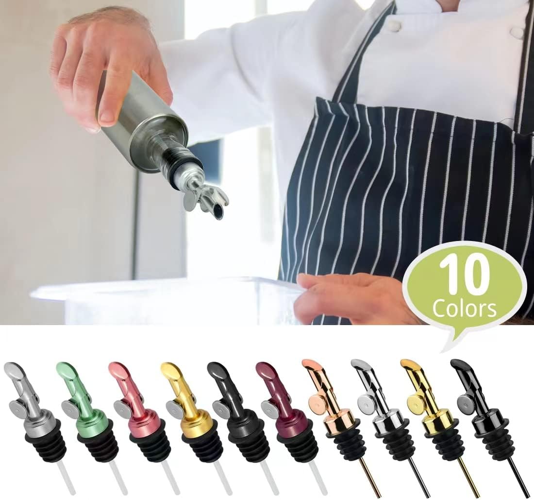 MEETSWEET Olive oil dispenser spout, pour spouts，304stainless steel automatic opening and closing spout, leak-proof, for olive oil, vinegar, wine and other liquid bottles (304black 2pcs)…