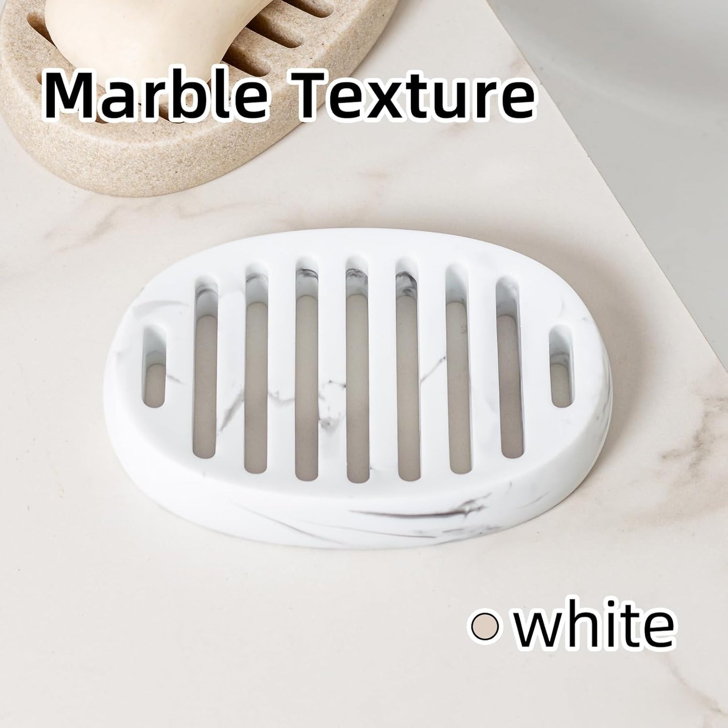 Soap Dish, Self Draining Bar Soap Holders, Oval Soap Saver Spone Holder Tray for Shower Bathroom Sink Countertop Kitchen Bathtub (White)