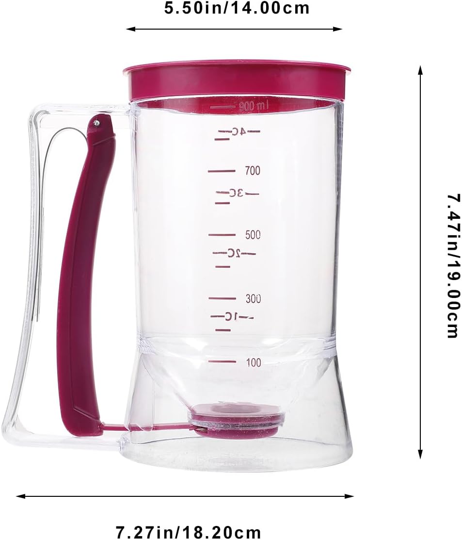 UPKOCH Batter Dispenser with Measuring Markings - ABS+Silicone Baking Tool for Pancakes, Waffles & Muffins | Leak-Proof Design (Rosy, 7.3in/18.5cm)