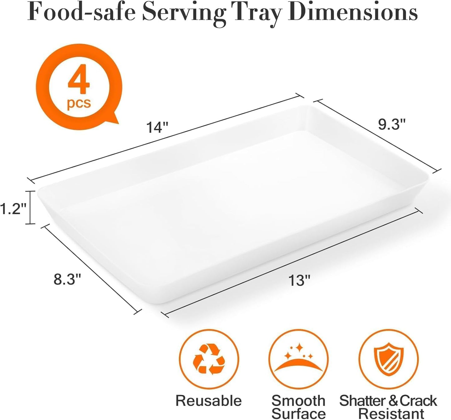 WOWBOX 4 pcs Serving Tray for Entertaining, Grilling BBQ Accessories, Serving Platters for Snacks, Fruit, Reusable Plastic Trays for Serving Food and Pantry Organization in Kitchen & for Parties