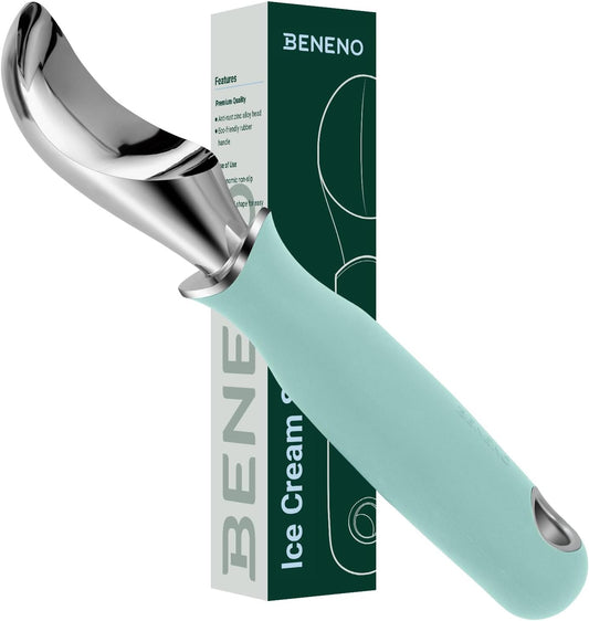 Beneno Heavy Duty Ice Cream Scoop - Upgraded Anti-Fracture Design, Comfortable Grip Long Handle, Effortless Scooping & Dishwasher Safe, Mint