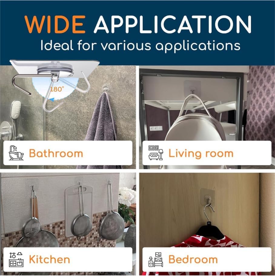 GLUIT Adhesive Wall Hooks for Hanging Heavy Duty 22 lbs Hooks for Walls No Damage, Towel Sticky Clear Hook, Waterproof, Home, Bathroom, Kitchen, Office, and Outdoor 12 Pack