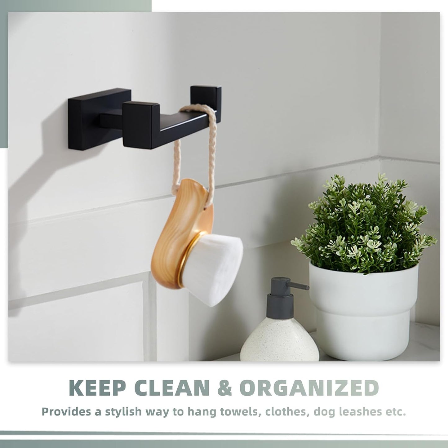 Suyar Matte Black Double Towel Hook, SUS 304 Stainless Steel Bathroom Coat Robe Hook, Hand Towel Holder for Wall