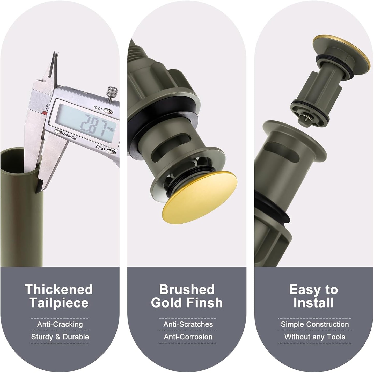 Pop Up Drain with Overflow, ARCORA Brushed Gold Bathroom Sink Drain, Pop Up Drain for Vessel Sink