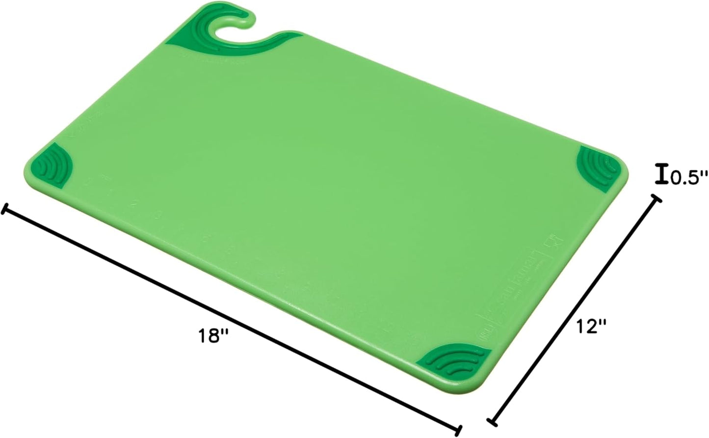 San Jamar Saf-T-Grip Plastic Cutting Board with Safety Hook, 12" x 18" x 0.5", Green, (Pack of 6)