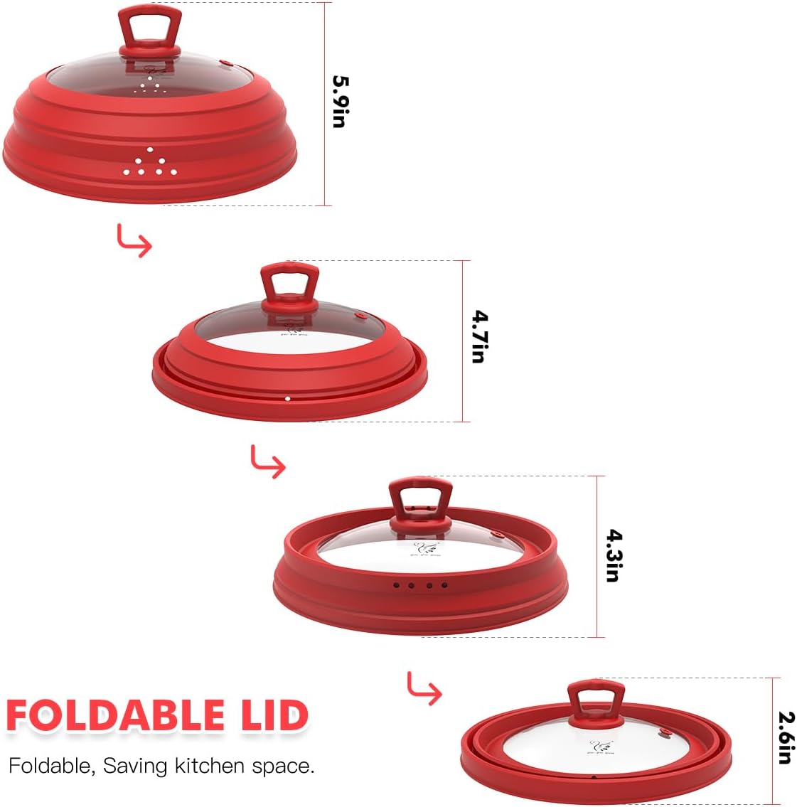 Microwave Splatter Cover Vented Glass Splatter Guard Lid with Collapsible Silicone for Food as Pot Cover Plate 10.8 inch