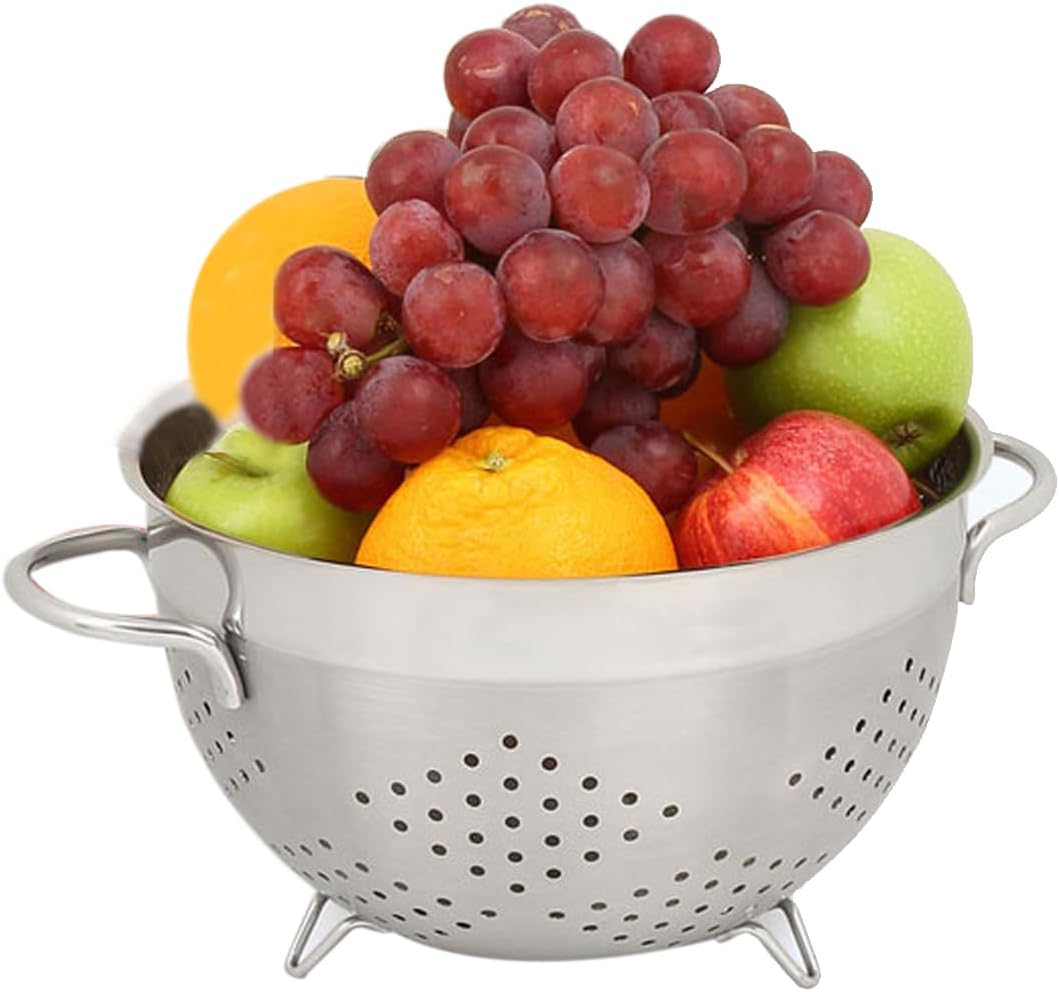 Stainless Steel Colander Mesh Metal Strainer Pasta Rice 5-Quart Strainer with Handle Dishwasher Safe (VS-02)