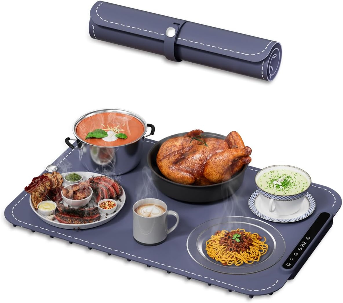 Food Warming Mat, Electric Warming Tray, Fast Full Surface Heating Mat with 6 Level Adjustable Temperature and 6 Hours Timer, Silicone Food Warmers for Gatherings,Parties,Everyday Use