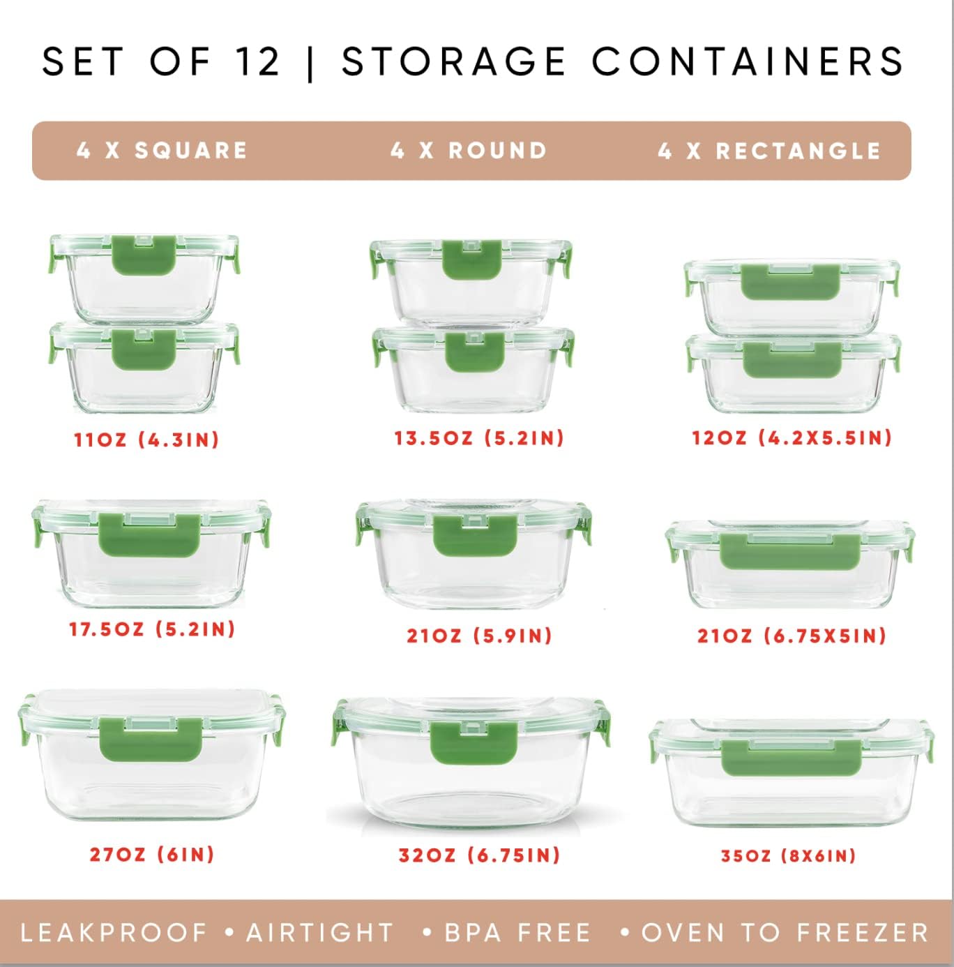 JoyJolt 24pc Borosilicate Glass Storage Containers with Lids | 12 Airtight/Freezer Safe Food Storage Containers for Pantry and Kitchen | Meal Prep Container for Lunch | Glass Tupperware Set