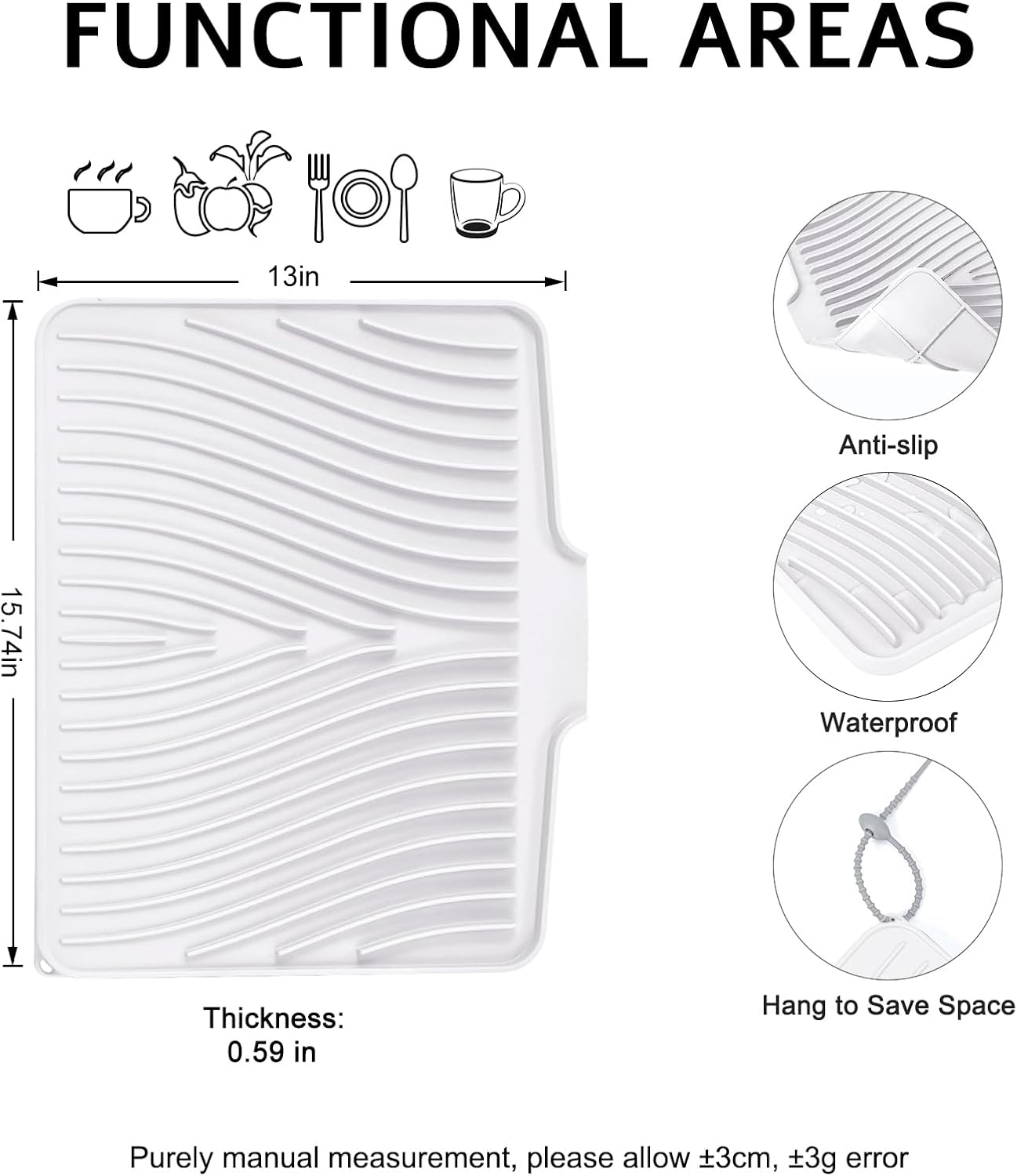 Dish Drying Mat, Stone Drying Mat for Kitchen Counter with Built-in Drain, Non-Slip Drying Matt Kitchen Counter, Heat Resistant Silicone Drying Mat,Dish Drying Pad,2 Pcs(15.8"X13",Ivory)