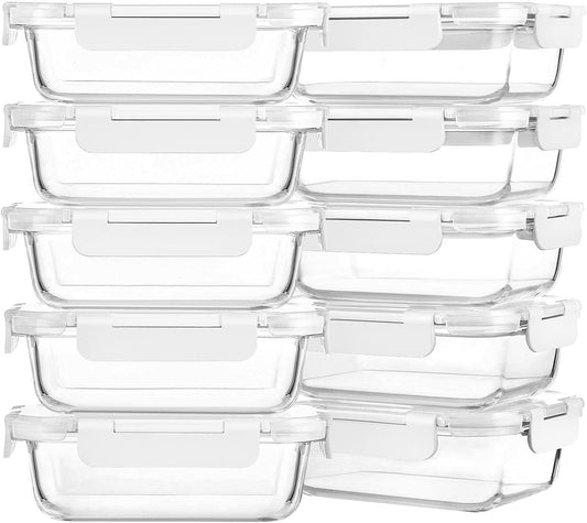 M MCIRCO [10-Pack,22 Oz Glass Meal Prep Containers,Glass Food Storage Containers with lids,Glass Lunch Containers,Microwave, Oven, Freezer and Dishwasher, White