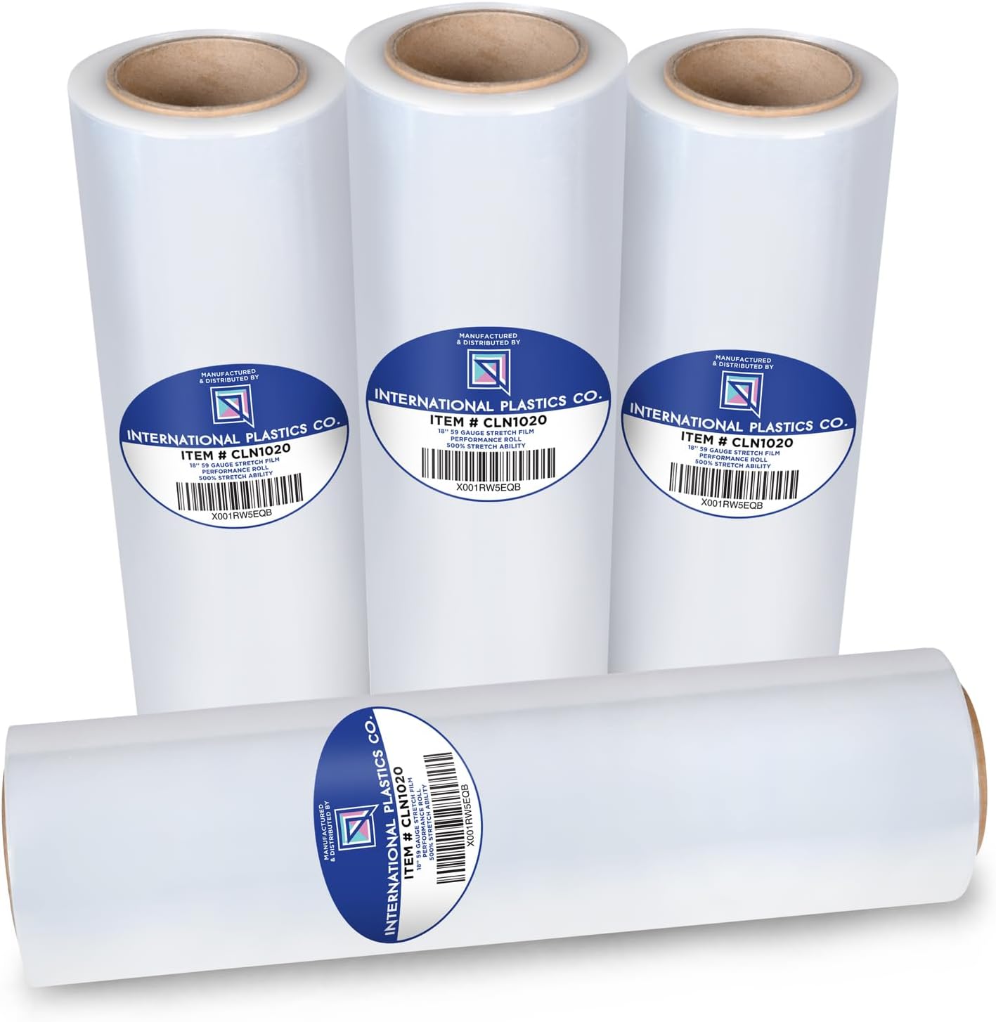 International Plastics Co. 4 Pack of 18" Plastic Stretch Film Wrap 1200 feet Each 500% Stretch Ability
