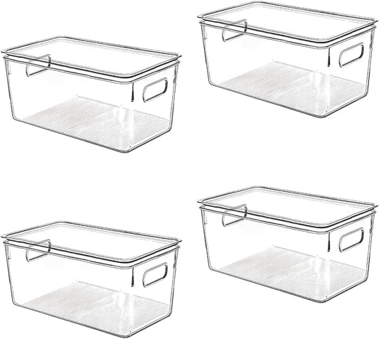 Clear Plastic Storage Bins with Lids, Perfect for Kitchen Organization or Pantry Organization and Storage, Stackable Fridge Organizer Bins, Storage Containers for Organizing, Cabinet Organizers