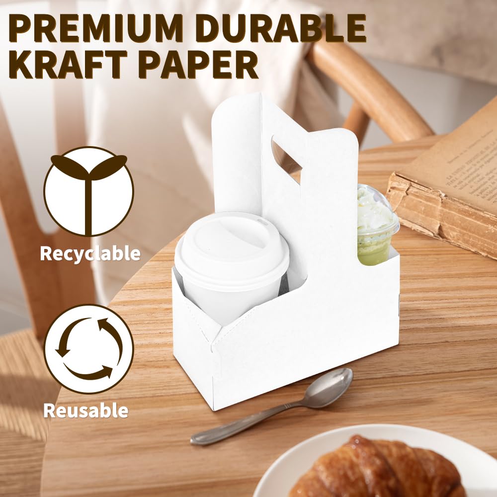 Bodaon 2 Cup Drink Carrier with Handle, 15 Pcs Cardboard Cup Holders, Disposable Drink Carriers for Delivery, Kraft Paper Coffee Cup Holder to Go, Take Out Cup Carriers for Hot/Cold Drinks