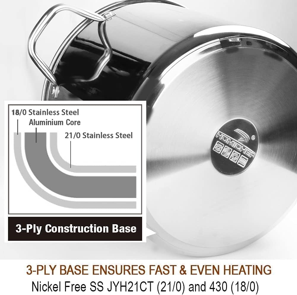 HOMICHEF 16 Quart LARGE Stock Pot with Glass Lid - NICKEL FREE Stainless Steel Healthy Cookware Stockpots with Lids 16 Quart - Mirror Polished Induction Pot - Commercial Grade Soup Pot