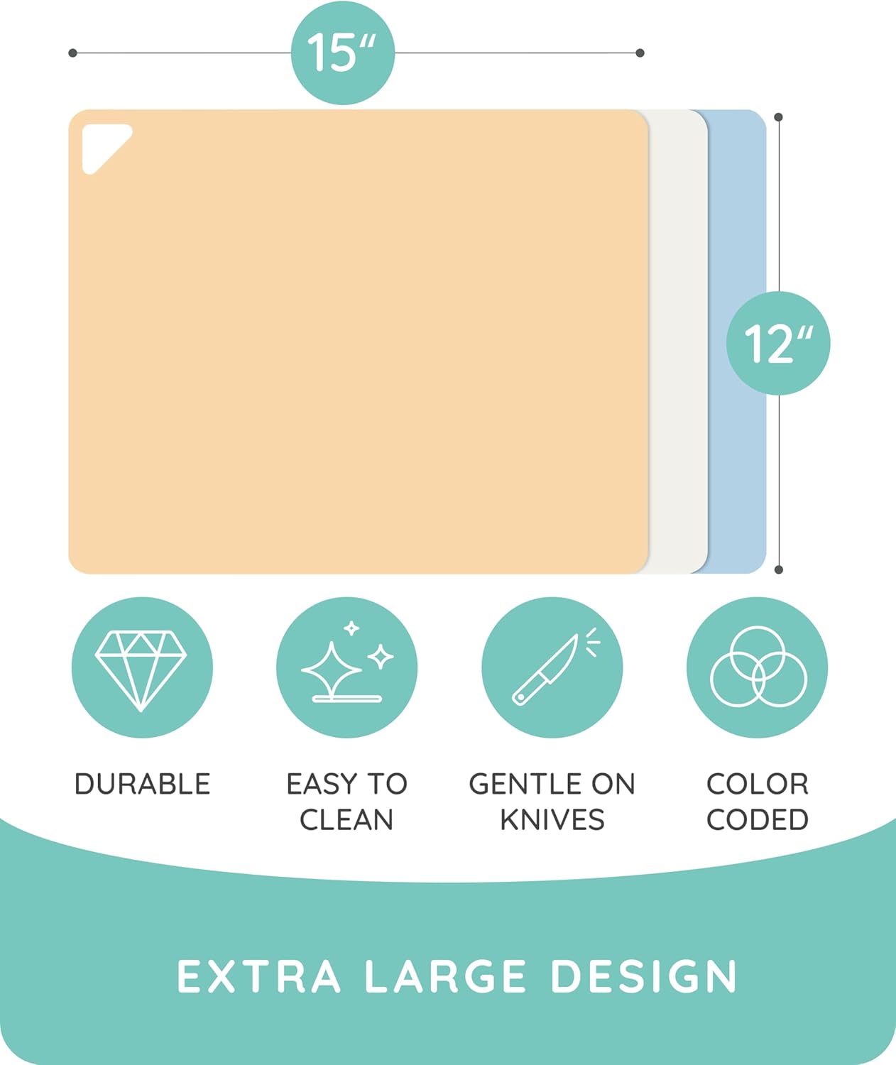 Extra Thick Flexible Cutting Boards for Kitchen, Cutting Mats for Cooking, Colored Cutting Mat Set, Non-Slip Cutting Sheets, Flexible Plastic Cutting Board Set of 3, Serving Utensils 15"x12"