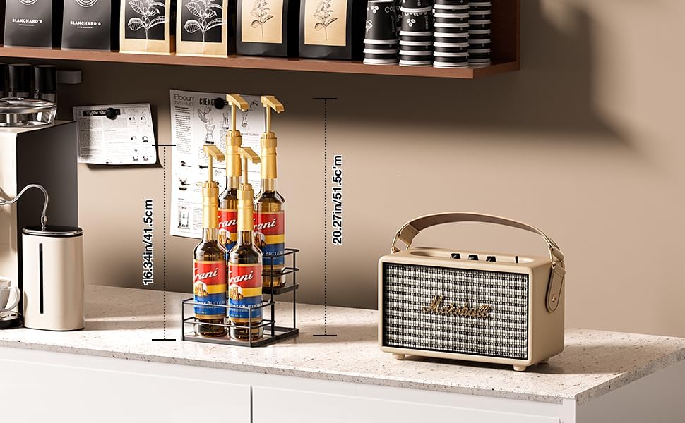 4 Bottle Capacity Coffee Syrup Organizer 2 Tier Coffee Syrup Stand Shelf for Coffee Bar Kitchen Small Wine Rack for Bar Family Storage for Syrup Wine Dressing