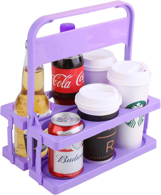 Musbus Reusable Drink Carrier with Handle for Doordash, Grubhub, Portable Cup/Coffee Holder Accessories for Delivery, Foldable Drinks Caddy with Tray, Car Durable Plastic Festive Bottle, Vacation